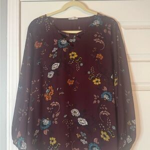 Maurices Burgundy Floral Blouse
